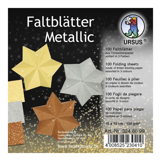 Produktbild: URSUS Tonzeichenpapier-Faltbl&auml;tter "Metallic", 10 x 10 cm
