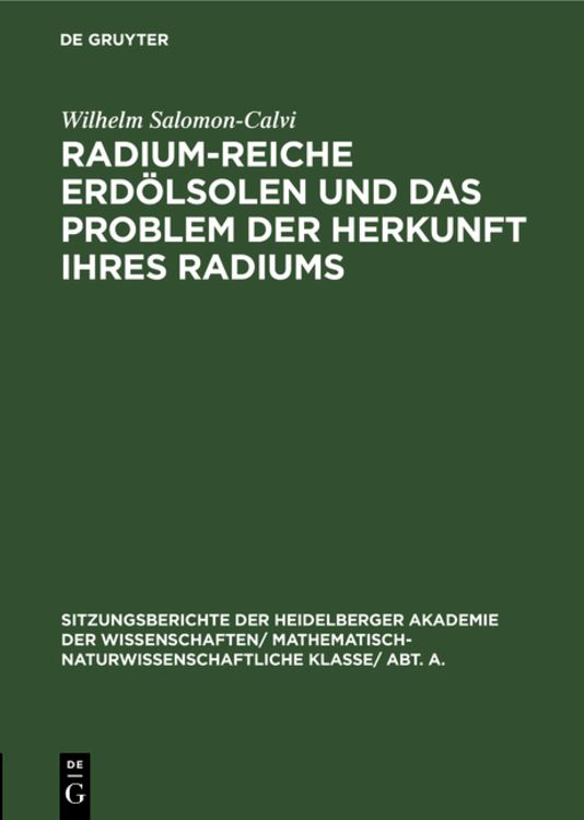 Produktbild: Radium-reiche Erd&ouml;lsolen und das Problem der Herkunft ihres Radiums
