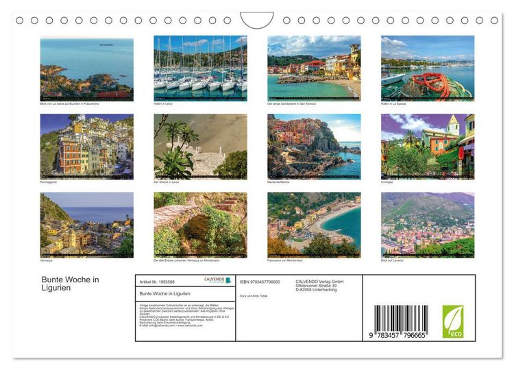 Produktbild: Bunte Woche in Ligurien (Wandkalender 2026 DIN A4 quer), CALVENDO Monatskalender