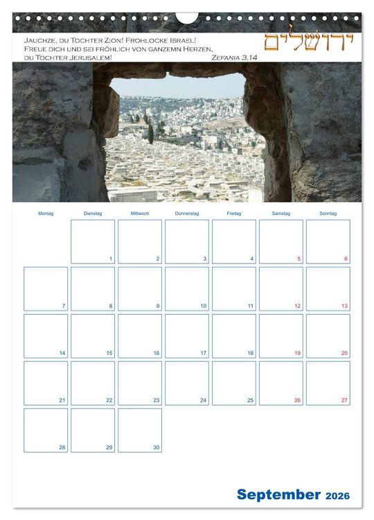 Produktbild: Jerusalem Kalender mit Bibelworten und Planer! (Wandkalender 2026 DIN A3 hoch), CALVENDO Monatskalender