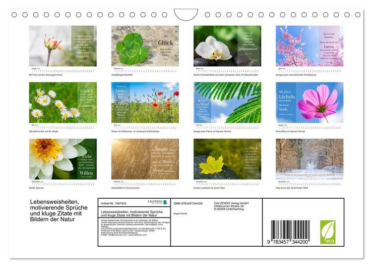 Produktbild: Lebensweisheiten, motivierende Spr&uuml;che und kluge Zitate mit Bildern der Natur (Wandkalender 2026 DIN A4 quer), CALVENDO Monatskalender