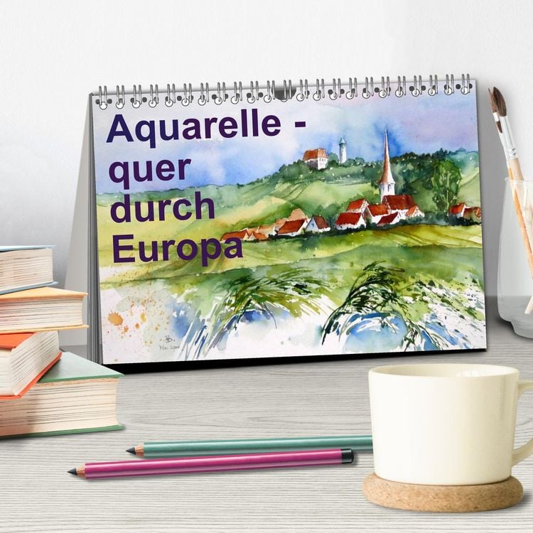 Produktbild: Aquarelle - quer durch Europa (Tischkalender 2026 DIN A5 quer), CALVENDO Monatskalender