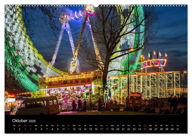 Produktbild: K&ouml;ln bei Nacht - dunkelbunte Stadt (hochwertiger Premium Wandkalender 2026 DIN A2 quer), Kunstdruck in Hochglanz
