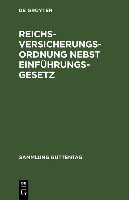 Produktbild: Reichsversicherungsordnung nebst Einf&uuml;hrungsgesetz