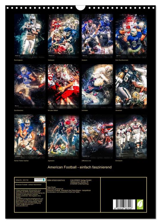 Produktbild: American Football - einfach faszinierend (Wandkalender 2026 DIN A3 hoch), CALVENDO Monatskalender