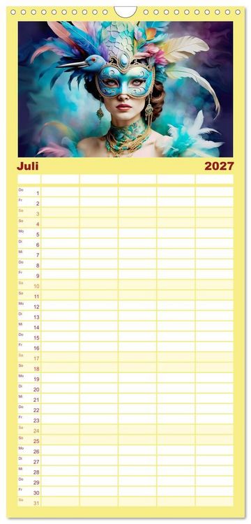 Produktbild: Familienplaner 2027 - Maskerade Deluxe mit 5 Spalten (Wandkalender, 21 x 45 cm) CALVENDO