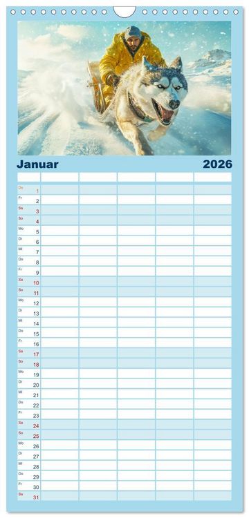 Produktbild: Familienplaner 2026 - Huskies - Kraft und Anmut mit 5 Spalten (Wandkalender, 21 x 45 cm) CALVENDO