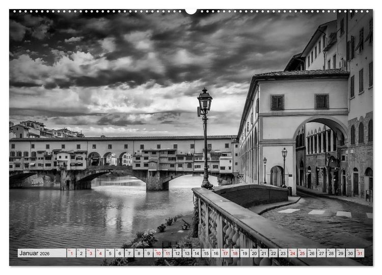 Produktbild: FLORENZ Monochrome Impressionen (hochwertiger Premium Wandkalender 2026 DIN A2 quer), Kunstdruck in Hochglanz