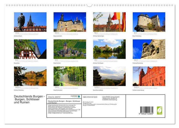 Produktbild: Deutschlands Burgen - Burgen, Schl&ouml;sser und Ruinen (hochwertiger Premium Wandkalender 2026 DIN A2 quer), Kunstdruck in Hochglanz