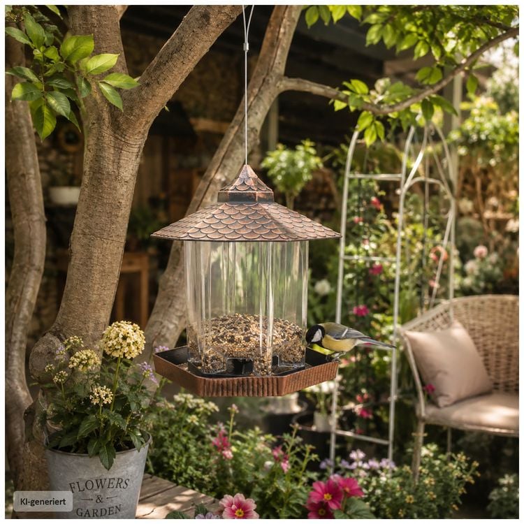 Produktbild: HTI-Living Vogelfutterhaus Nessa Metallic Gold mit Solarpanel