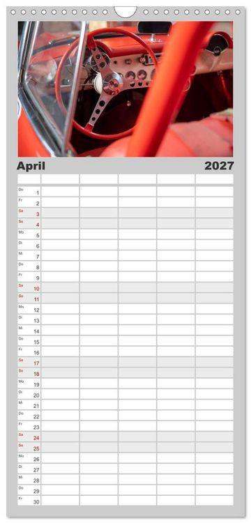 Produktbild: Familienplaner 2027 - Einsteigen, bitte! - Innenansichten automobiler Ikonen mit 5 Spalten (Wandkalender, 21 x 45 cm) CALVENDO