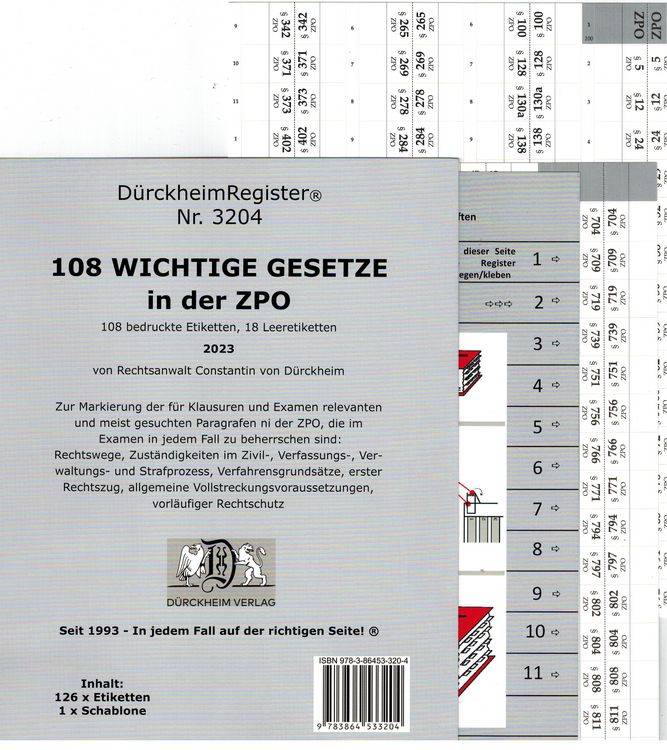 Produktbild: D&uuml;rckheimRegister&reg; 108 WICHTIGE &sect;&sect; in der ZPO, ohne Stichworte