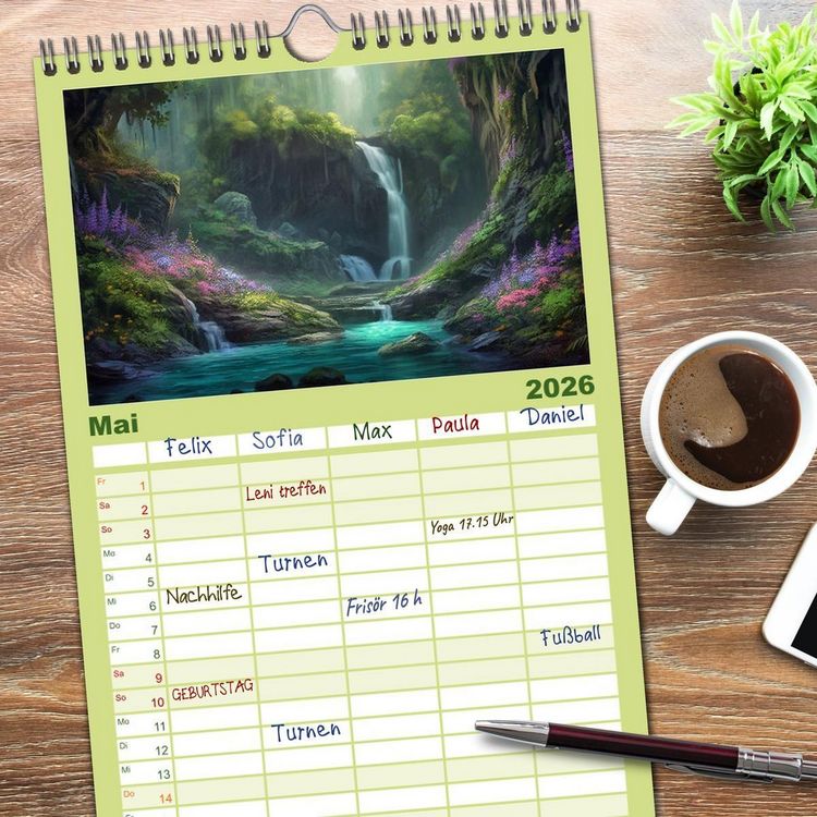 Produktbild: Familienplaner 2026 - Kaskaden - Die Poesie des Wassers mit 5 Spalten (Wandkalender, 21 x 45 cm) CALVENDO