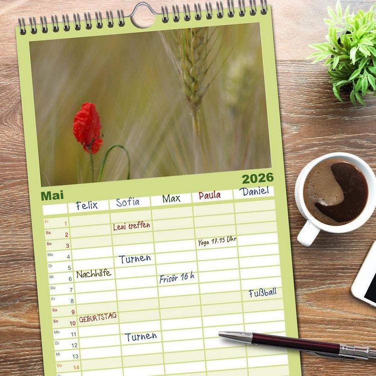 Produktbild: Familienplaner 2026 - Mohnblumen Tr&auml;ume mit 5 Spalten (Wandkalender, 21 x 45 cm) CALVENDO