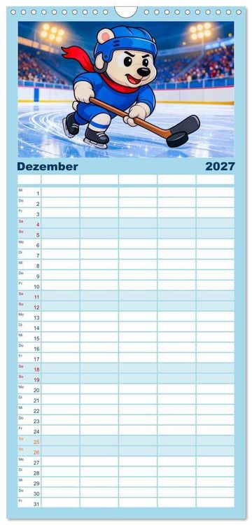 Produktbild: Familienplaner 2027 - Tierischer Wintersport - Lustige Tiere im Schnee mit 5 Spalten (Wandkalender, 21 x 45 cm) CALVENDO