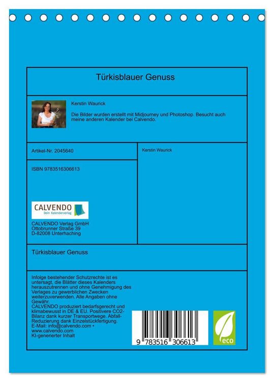 Produktbild: T&uuml;rkisblauer Genuss (Tischkalender 2026 DIN A5 hoch), CALVENDO Monatskalender