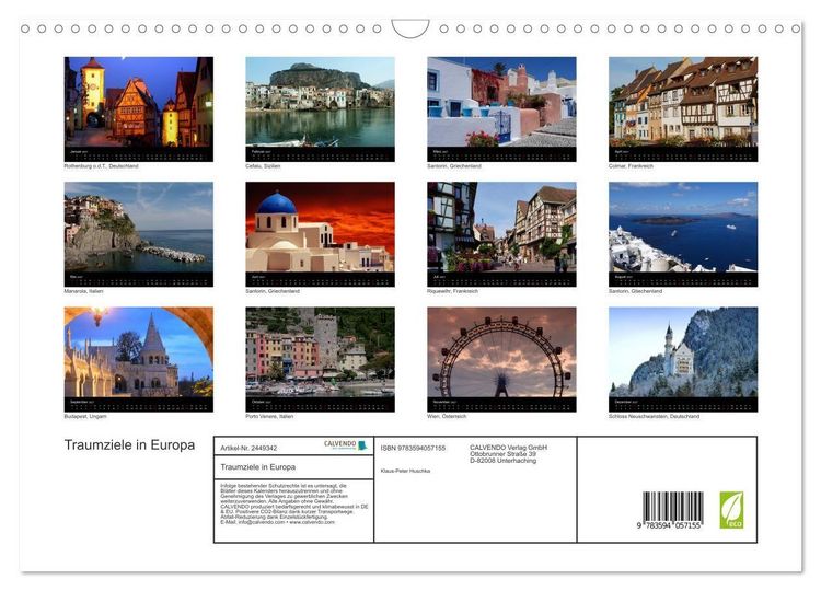 Produktbild: Traumziele in Europa (Wandkalender 2027 DIN A3 quer), CALVENDO Monatskalender