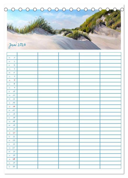 Produktbild: Amrumaquarelle (Tischkalender 2026 DIN A5 hoch), CALVENDO Monatskalender