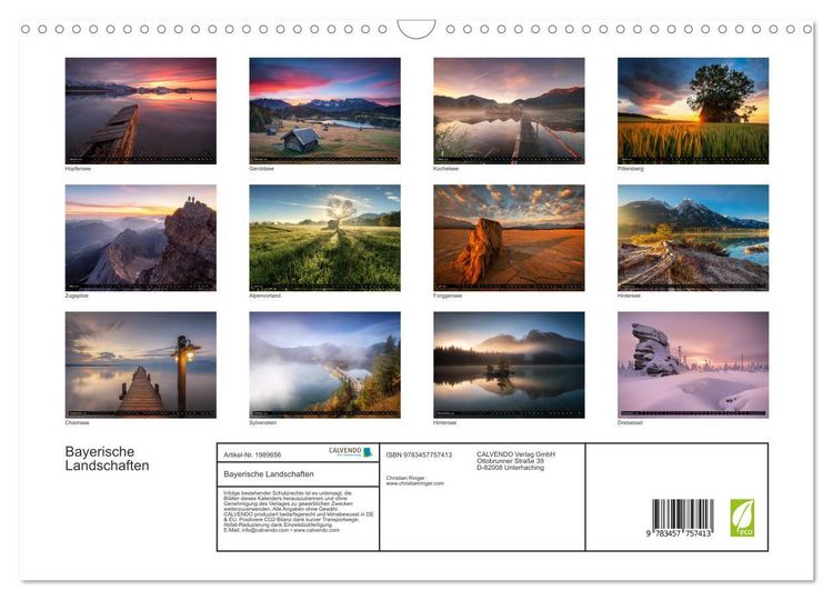 Produktbild: Bayerische Landschaften (Wandkalender 2026 DIN A3 quer), CALVENDO Monatskalender