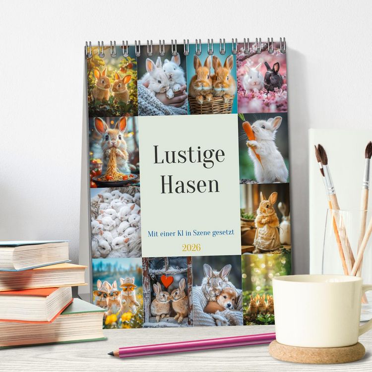 Produktbild: Lustige Hasen (Tischkalender 2026 DIN A5 hoch), CALVENDO Monatskalender