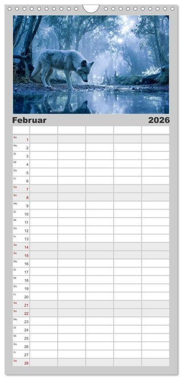 Produktbild: Familienplaner 2026 - W&ouml;lfe im Mondlicht - Ruf der Wildnis mit 5 Spalten (Wandkalender, 21 x 45 cm) CALVENDO