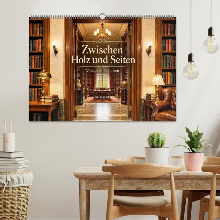 Produktbild: Zwischen Holz und Seiten - Vintage Bibliotheken (Wandkalender 2027 DIN A2 quer), CALVENDO Monatskalender