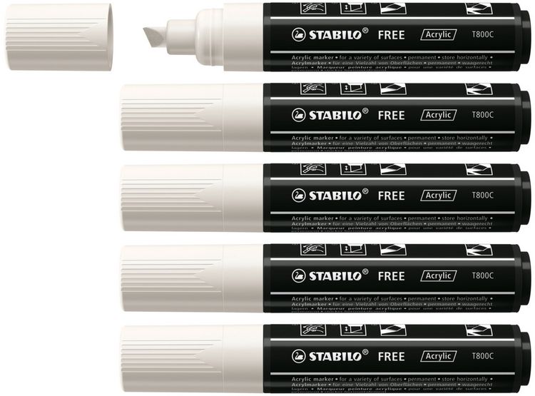 Produktbild: STABILO Acrylmarker, FREE Acrylic T800C, Strichbreite 4-10 mm, wei&szlig;