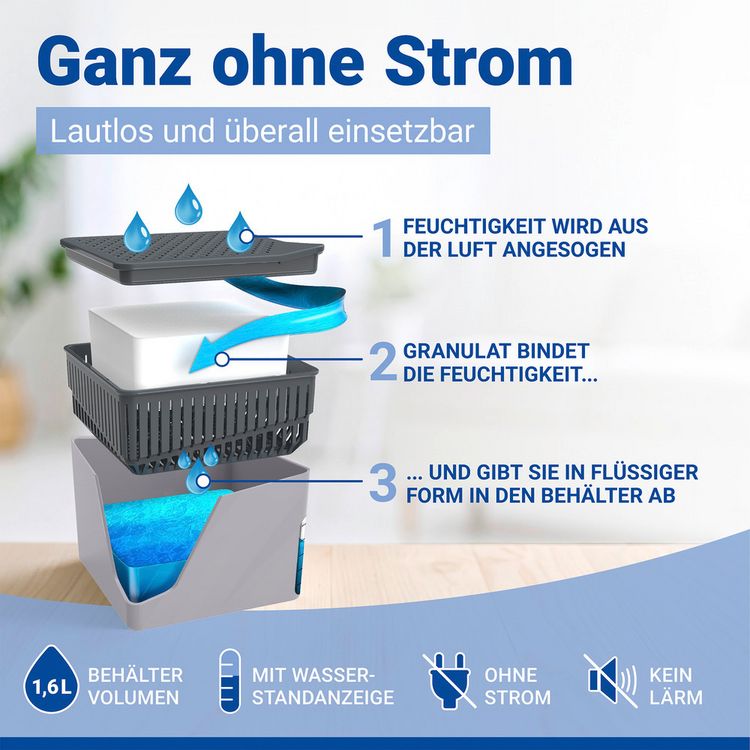 Produktbild: Raumentfeuchter Mod. Cube Grau 1000 g, 2er Set, beugt Schimmel und Ger&uuml;chen vor