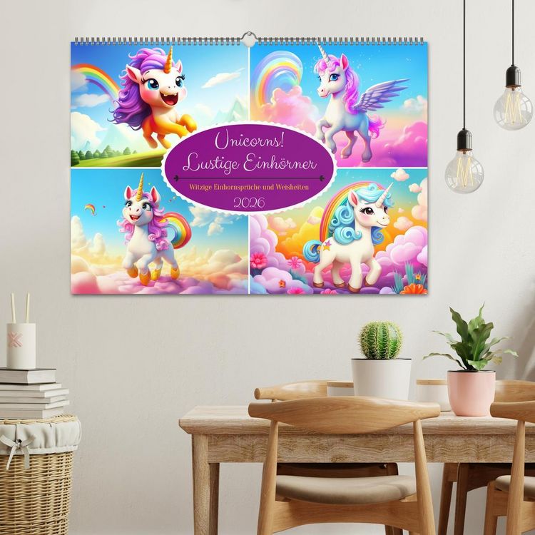Produktbild: Unicorns! Lustige Einh&ouml;rner. Witzige Einhornspr&uuml;che und Weisheiten (Wandkalender 2026 DIN A2 quer), CALVENDO Monatskalender