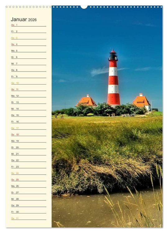 Produktbild: Deutsche Leuchtt&uuml;rme - maritimer Geburtstagsplaner (Wandkalender 2026 DIN A2 hoch), CALVENDO Monatskalender