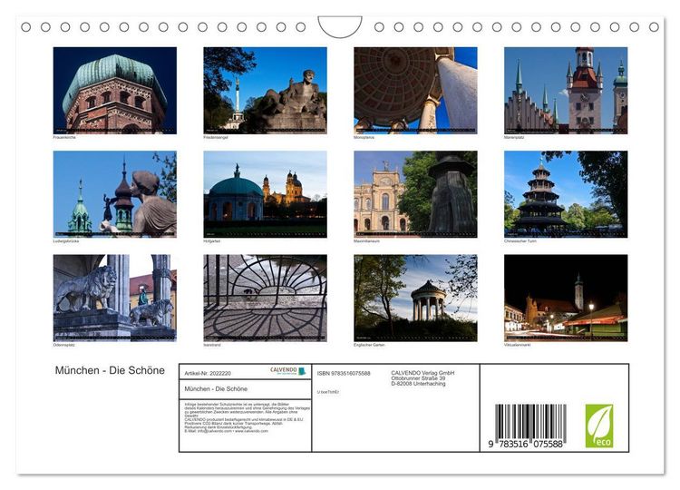 Produktbild: M&uuml;nchen - Die Sch&ouml;ne (Wandkalender 2026 DIN A4 quer), CALVENDO Monatskalender