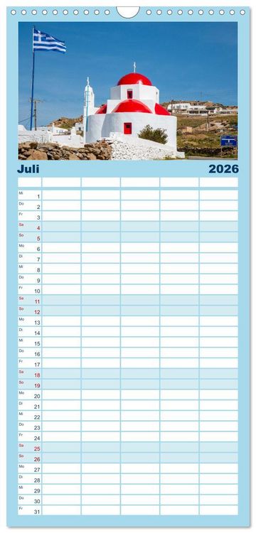 Produktbild: Familienplaner 2026 - Mykonos - Natur, Meer und wei&szlig;e W&auml;nde mit 5 Spalten (Wandkalender, 21 x 45 cm) CALVENDO