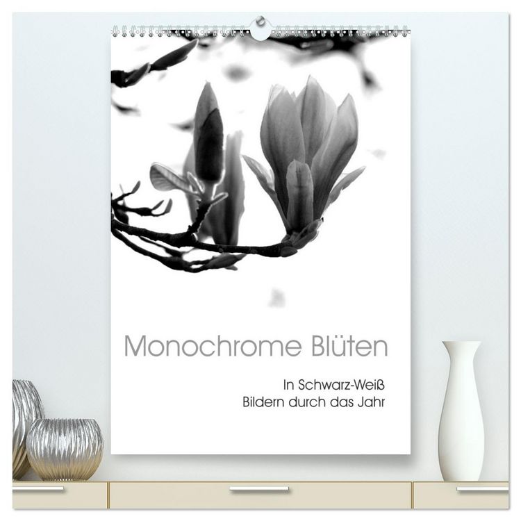 Produktbild: Monochrome Bl&uuml;ten - In Schwarz-Wei&szlig; Bildern durch das Jahr (hochwertiger Premium Wandkalender 2026 DIN A2 hoch), Kunstdruck in Hochglanz
