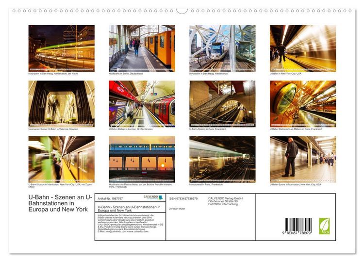 Produktbild: U-Bahn - Szenen an U-Bahnstationen in Europa und New York (hochwertiger Premium Wandkalender 2026 DIN A2 quer), Kunstdruck in Hochglanz