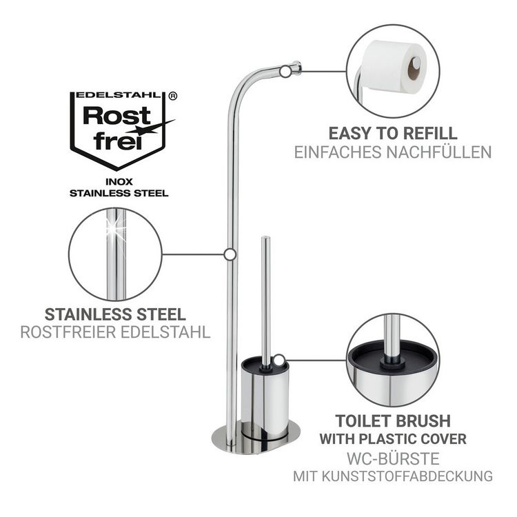 Produktbild: Stand WC-Garnitur Mod. Levante, edelstahl, gl&auml;nzend, schwarz, 23x63x17 cm, rostfrei und freistehend