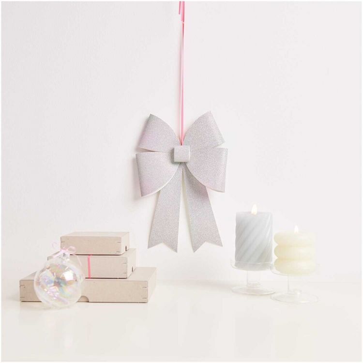 Produktbild: Bastelset XL-Schleife, Glitter, Silber Irisierend,, 200 g/m&sup2;