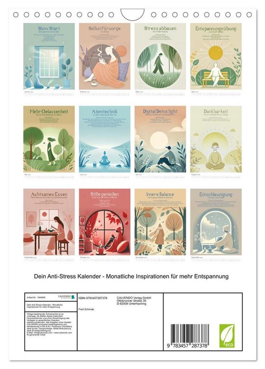 Produktbild: Dein Anti-Stress Kalender - Monatliche Inspirationen f&uuml;r mehr Entspannung (Wandkalender 2026 DIN A4 hoch), CALVENDO Monatskalender