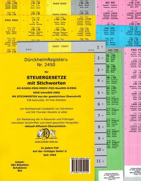 Produktbild: D&uuml;rckheimregister&reg; Steuergesetze mit Stichworten