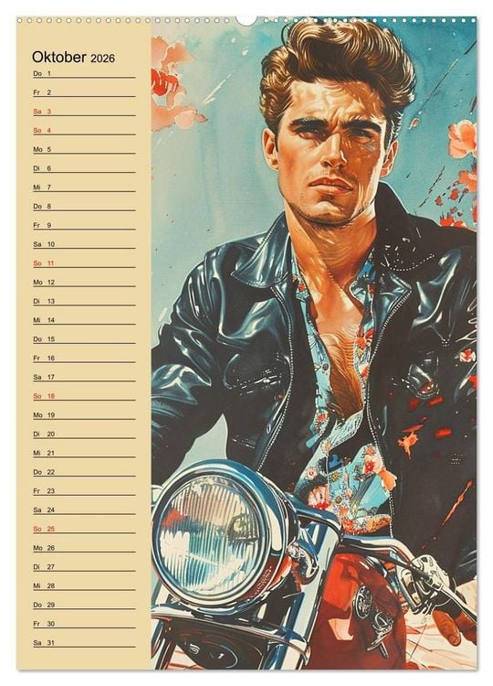 Produktbild: Verwegene Jungs. Pin-up-M&auml;nner im Stil der 50er Jahre (hochwertiger Premium Wandkalender 2026 DIN A2 hoch), Kunstdruck in Hochglanz