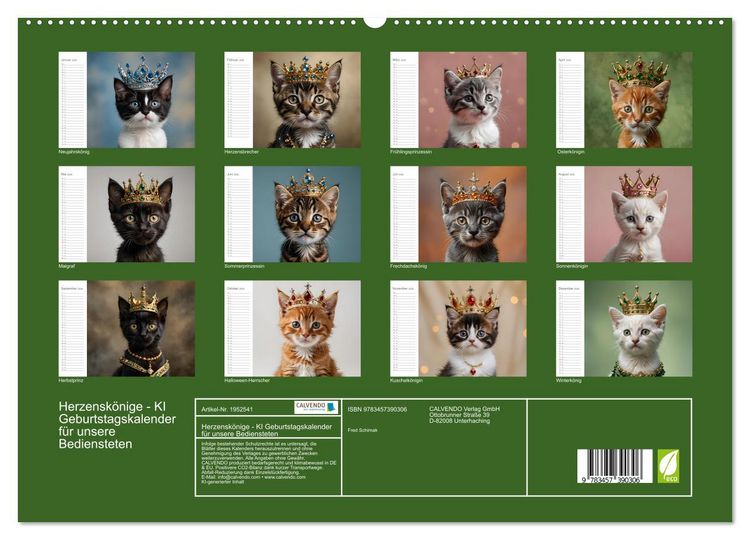 Produktbild: Herzensk&ouml;nige - KI Geburtstagskalender f&uuml;r unsere Bediensteten (hochwertiger Premium Wandkalender 2026 DIN A2 quer), Kunstdruck in Hochglanz
