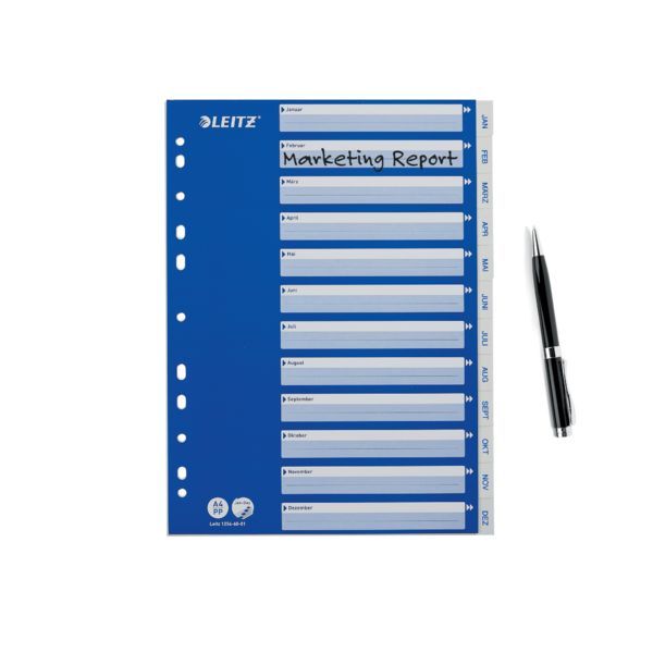 Produktbild: LEITZ Plastikregister Monate 1-12 blau/wei&szlig; DIN A4
