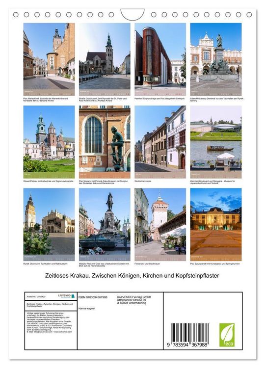 Produktbild: Zeitloses Krakau. Zwischen K&ouml;nigen, Kirchen und Kopfsteinpflaster (Wandkalender 2027 DIN A4 hoch), CALVENDO Monatskalender
