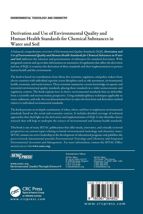 Produktbild: Derivation and Use of Environmental Quality and Human Health Standards for Chemical Substances in Water and Soil