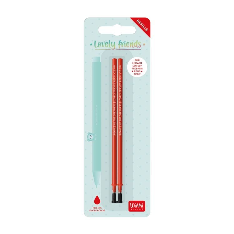 Produktbild: Legami 2 Set mit 2 Ersatzpatronen f&uuml;r Gelstift - Lovely Friends - Rot