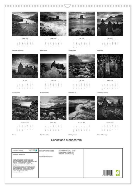 Produktbild: Schottland Monochrom (Wandkalender 2026 DIN A2 hoch), CALVENDO Monatskalender