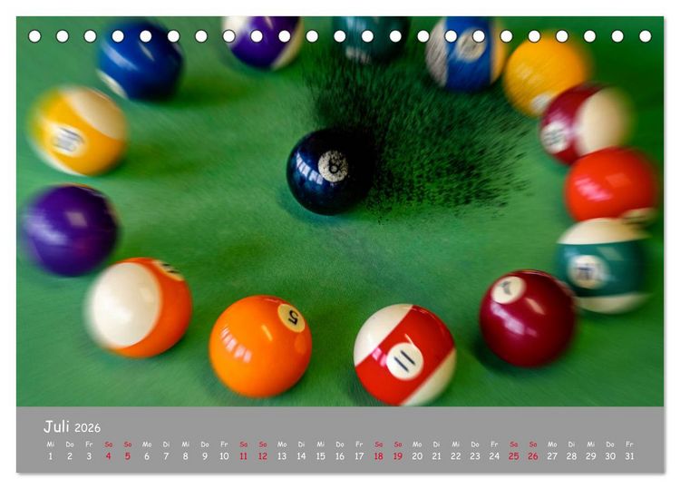 Produktbild: Freizeit Billard - Queue, Kugeln, Kreide und Tisch (Tischkalender 2026 DIN A5 quer), CALVENDO Monatskalender