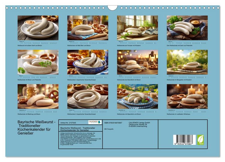 Produktbild: Bayrische Wei&szlig;wurst - Traditioneller K&uuml;chenkalender f&uuml;r Genie&szlig;er (Wandkalender 2026 DIN A3 quer), CALVENDO Monatskalender