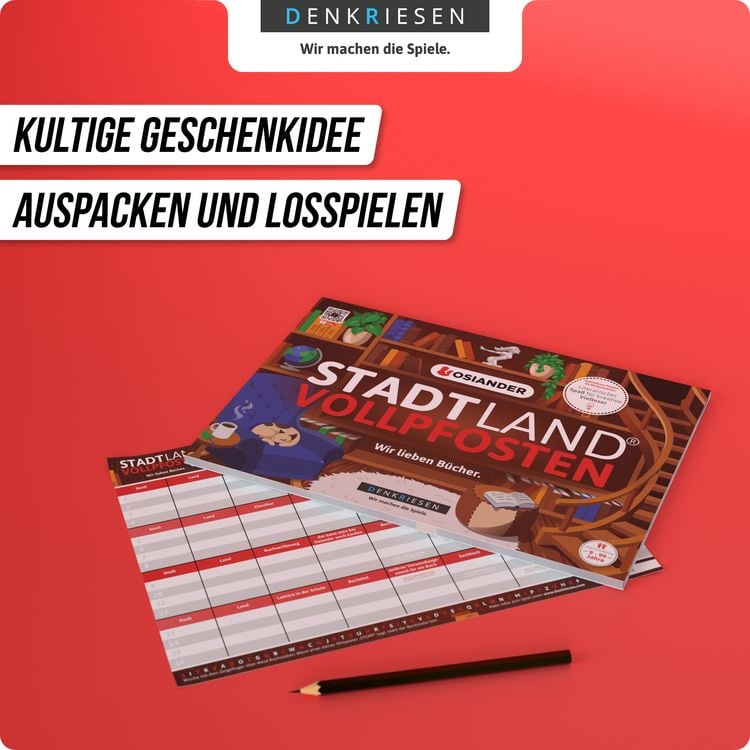 Produktbild: DENKRIESEN - Stadt Land Vollpfosten&reg; Thalia Edition &ndash; Osiander "Wir lieben B&uuml;cher." &brvbar; A4 Spielblock