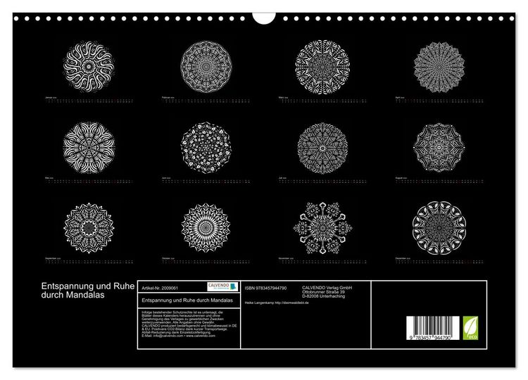 Produktbild: Entspannung und Ruhe durch Mandalas (Wandkalender 2026 DIN A3 quer), CALVENDO Monatskalender