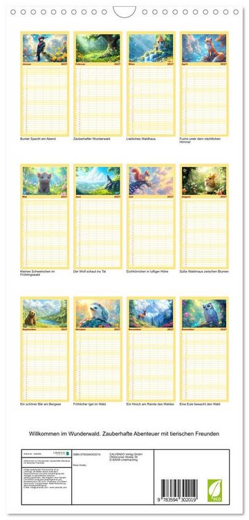 Produktbild: Familienplaner 2027 - Willkommen im Wunderwald. Zauberhafte Abenteuer mit tierischen Freunden mit 5 Spalten (Wandkalender, 21 x 45 cm) CALVENDO